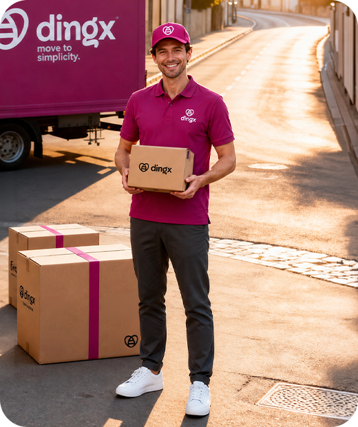 Ein dingx-Partner neben einem Lieferwagen